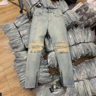 Quần Jean Bò Nam Wash Mài Bạc Rách Nhăn Gối Phối Khoá Ống Phong Cách Streetwear HOT 2023