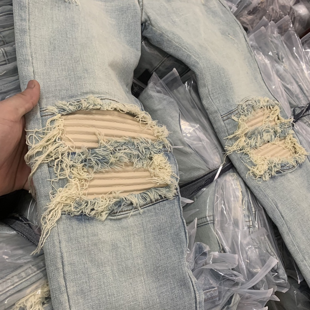 Quần Jean Bò Nam Wash Mài Bạc Rách Nhăn Gối Phối Khoá Ống Phong Cách Streetwear HOT 2023