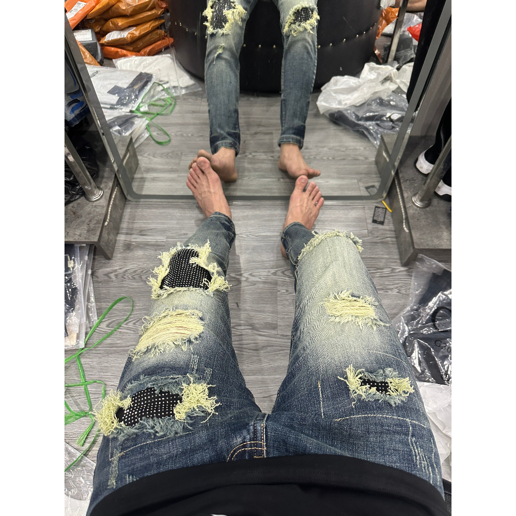 Quần VLADAK Vintage Đính Đá Lót Da Bản Chuẩn Like_AU