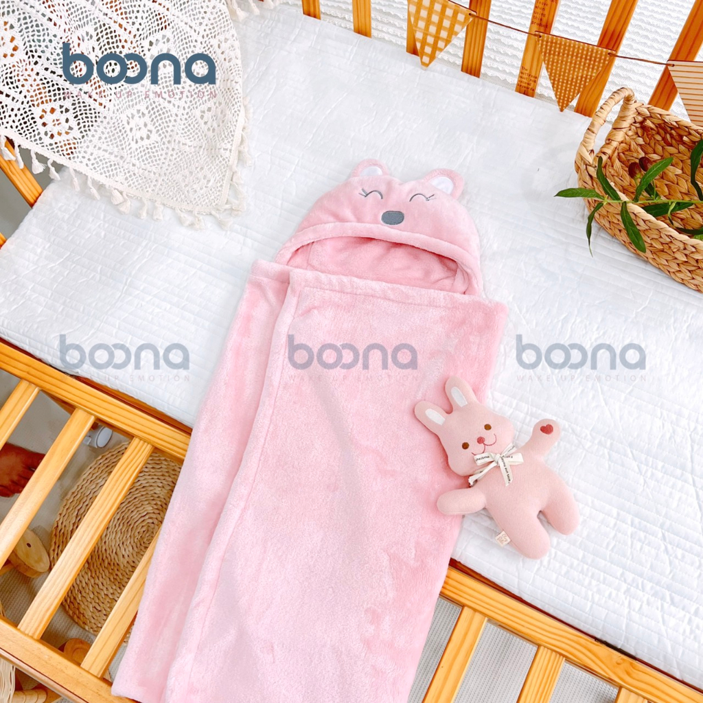 Chăn ủ Gấu cho bé sơ sinh - Khăn ủ lông tuyết cao cấp BOONA siêu mềm mịn mùa Thu đông cho bé