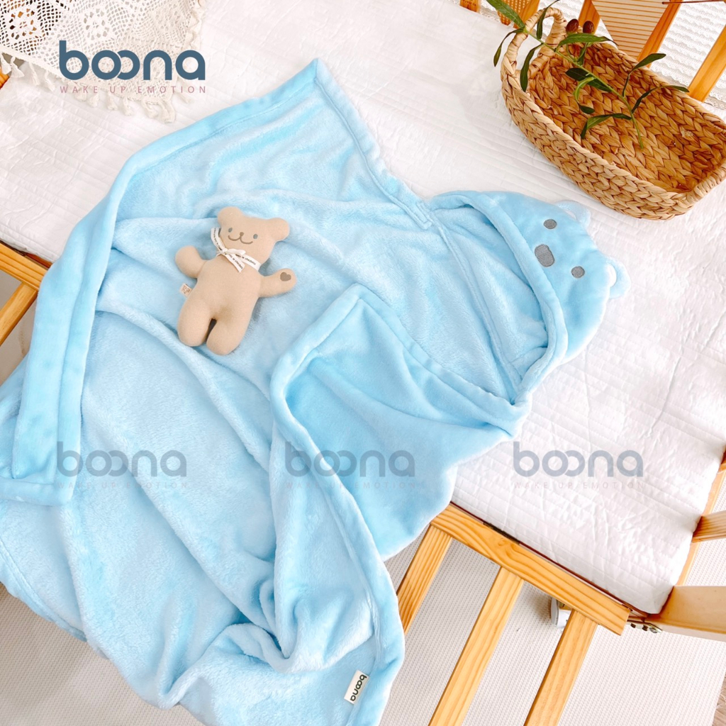 Chăn ủ Gấu cho bé sơ sinh - Khăn ủ lông tuyết cao cấp BOONA siêu mềm mịn mùa Thu đông cho bé