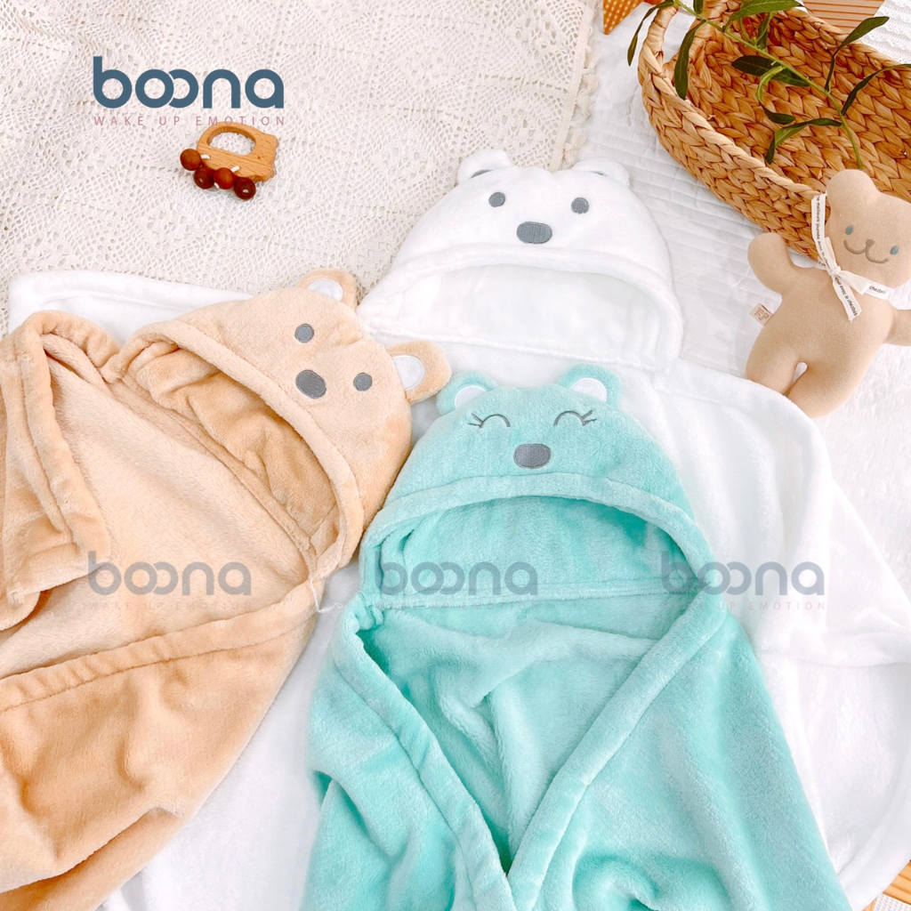 Chăn ủ Gấu cho bé sơ sinh - Khăn ủ lông tuyết cao cấp BOONA siêu mềm mịn mùa Thu đông cho bé
