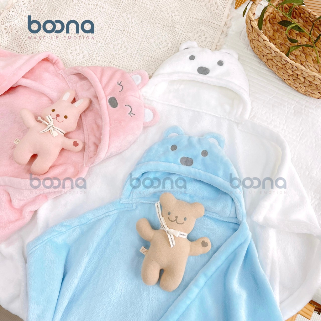 Chăn ủ Gấu cho bé sơ sinh - Khăn ủ lông tuyết cao cấp BOONA siêu mềm mịn mùa Thu đông cho bé