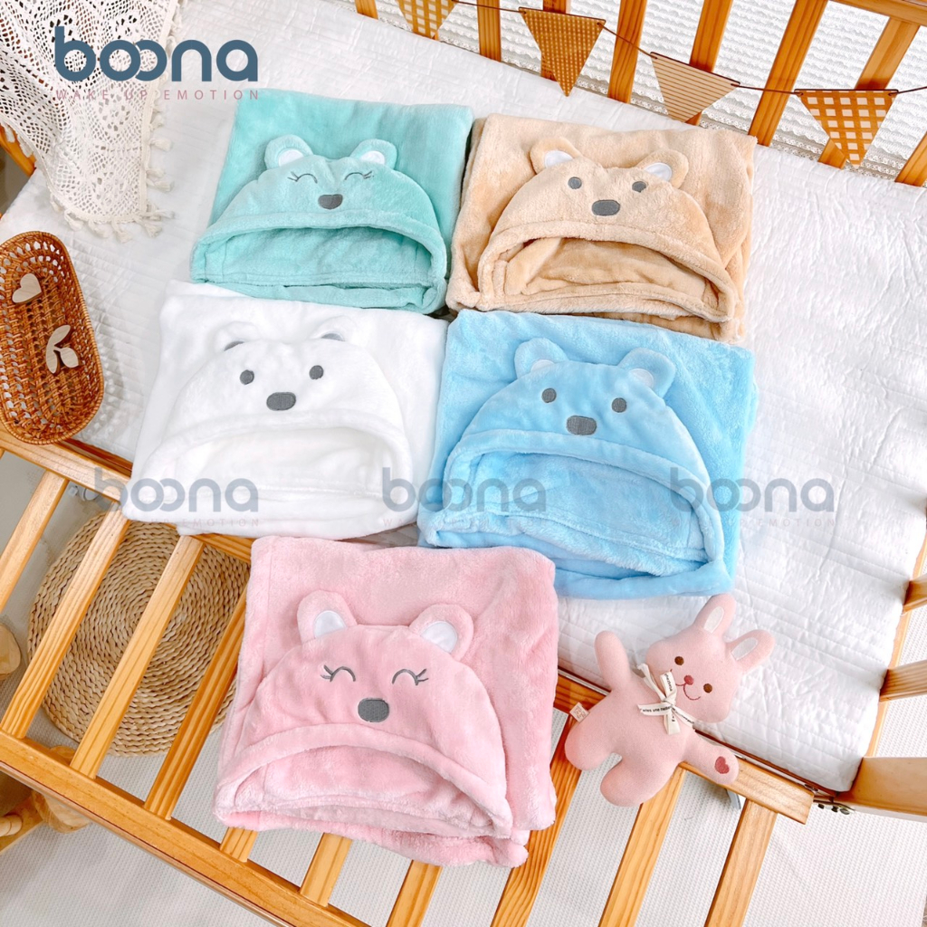 Chăn ủ Gấu cho bé sơ sinh - Khăn ủ lông tuyết cao cấp BOONA siêu mềm mịn mùa Thu đông cho bé