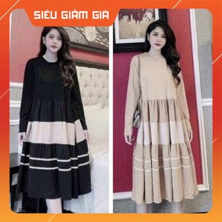 Váy bầu cotton THU ĐÔNG, xếp tầng-đầm bầu bầu thiết kế đẹp, sang chảnh chất mát mịn