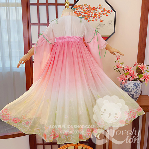 Hán phục màu hồng xanh cho bé gái