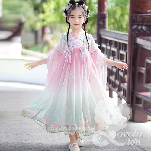 Hán phục màu hồng xanh cho bé gái