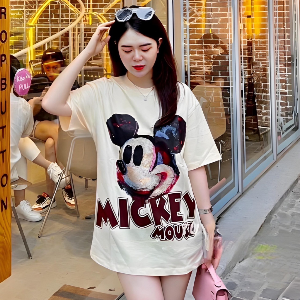 Áo phông nữ form rộng, Chất cotton 100% cao cấp, in pét siêu to Micki Mou