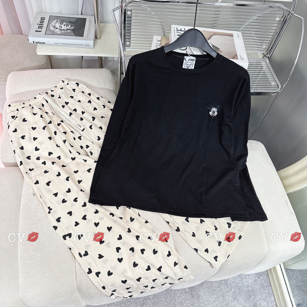 Set bộ nữ quần ài áo dài cotton mềm QC cao cấp thêu hình họa tiết trẻ trung đáng yêu