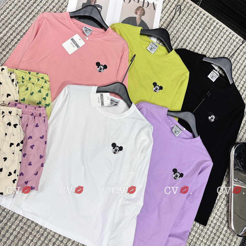 Set bộ nữ quần ài áo dài cotton mềm QC cao cấp thêu hình họa tiết trẻ trung đáng yêu