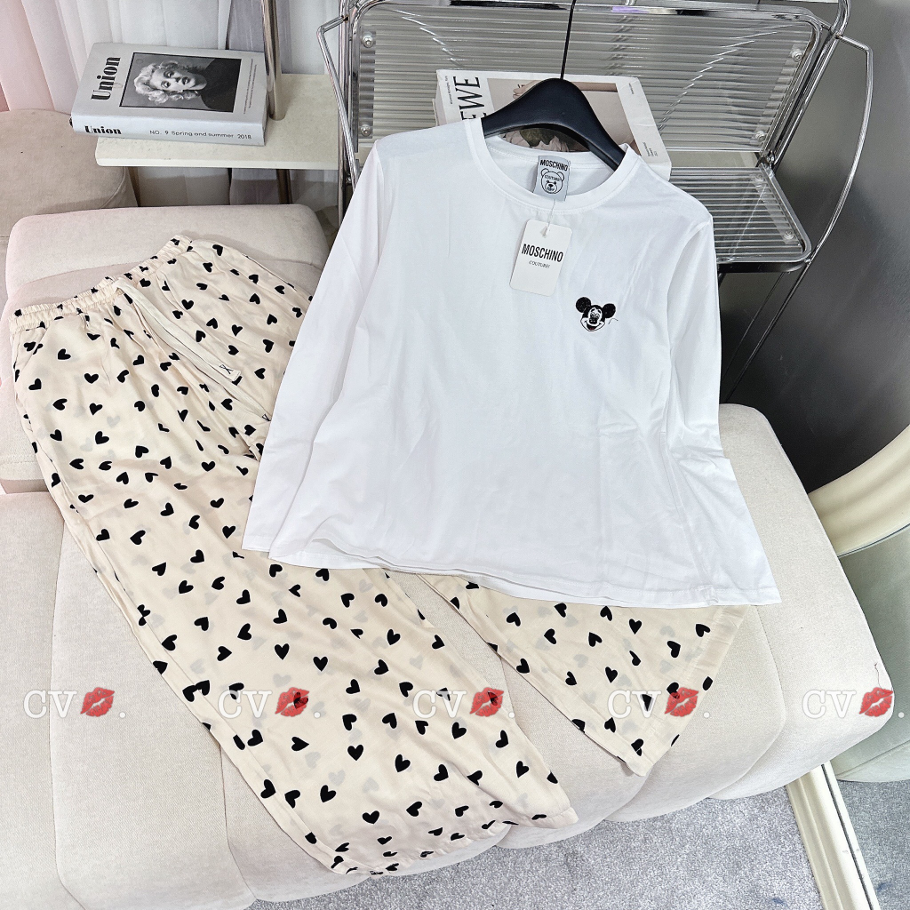 Set bộ nữ quần ài áo dài cotton mềm QC cao cấp thêu hình họa tiết trẻ trung đáng yêu