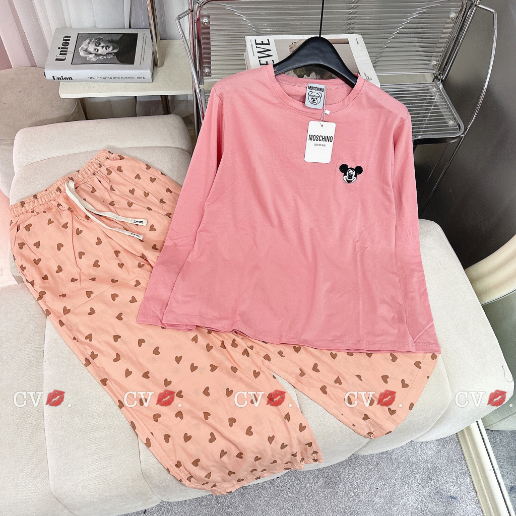 Set bộ nữ quần ài áo dài cotton mềm QC cao cấp thêu hình họa tiết trẻ trung đáng yêu