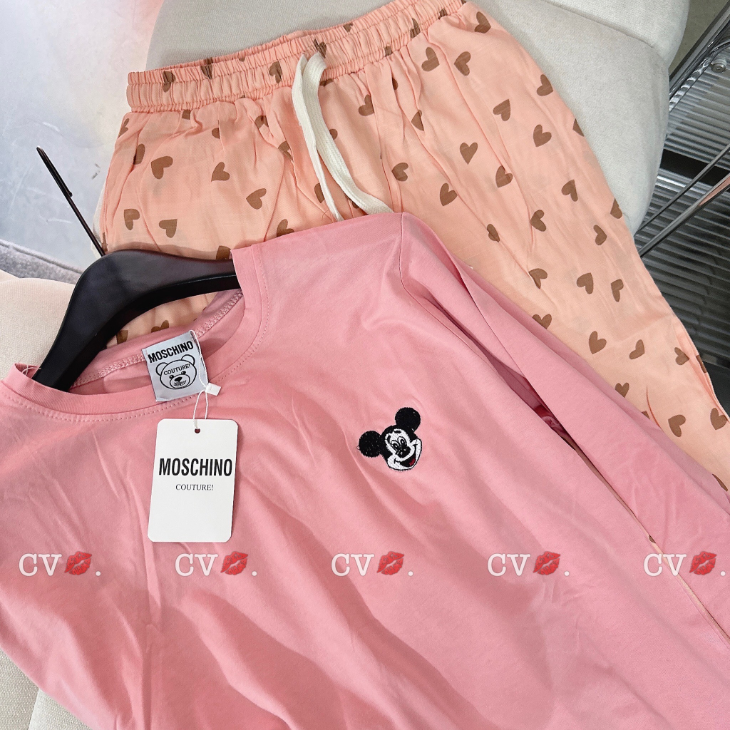 Set bộ nữ quần ài áo dài cotton mềm QC cao cấp thêu hình họa tiết trẻ trung đáng yêu