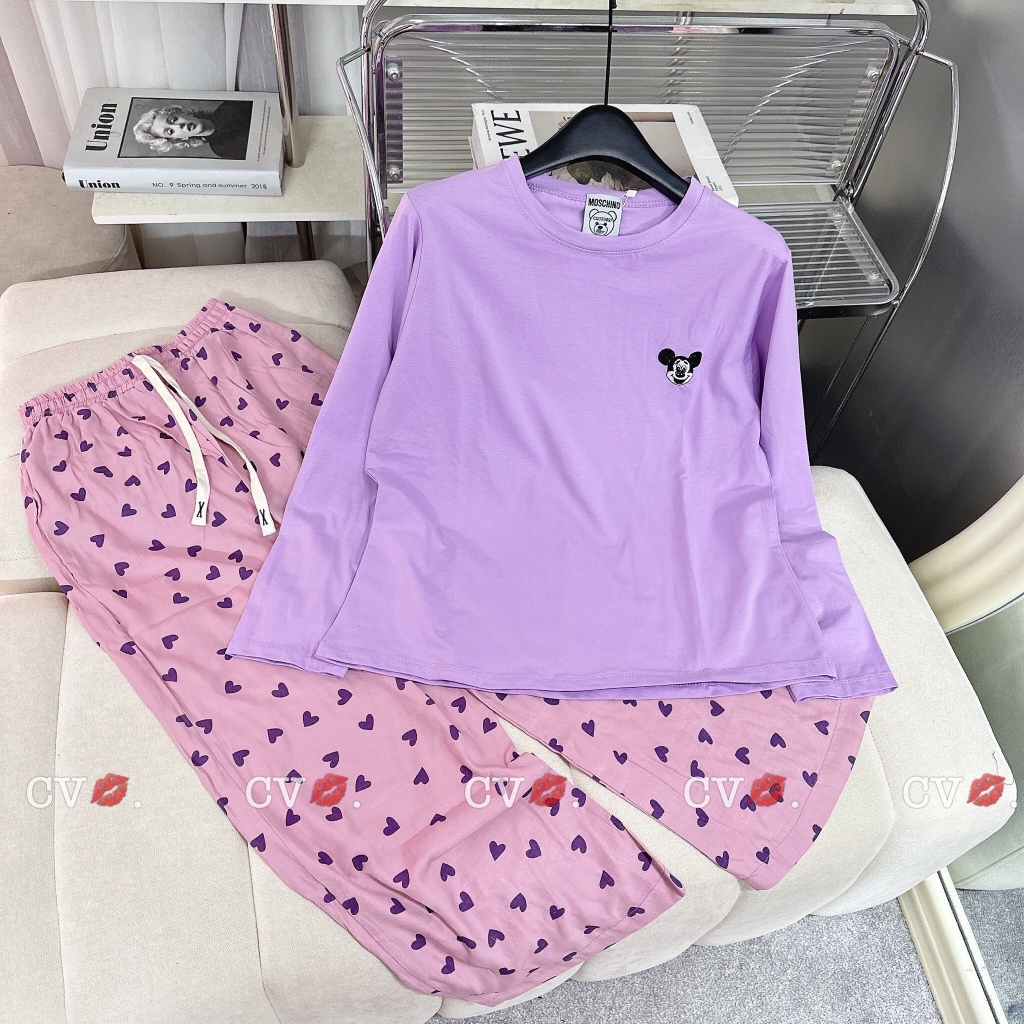 Set bộ nữ quần ài áo dài cotton mềm QC cao cấp thêu hình họa tiết trẻ trung đáng yêu