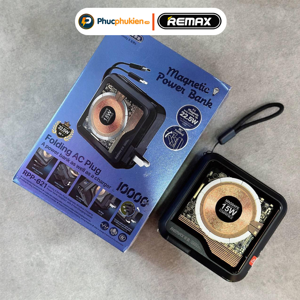 Remax rpp 621 - Sạc dự phòng Remax 10000mAh đa năng all in one sạc không dây 2 dây sạc chân cắm AC - Phúc Phụ Kiện Remax