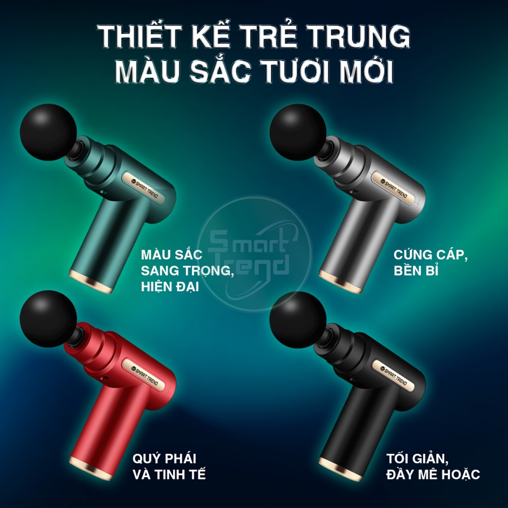 Máy Massage Cầm Tay, Súng Đấm Lưng Mát Xa Trị Liệu Cổ Vai Gáy 4 Đầu 6 Chế Độ