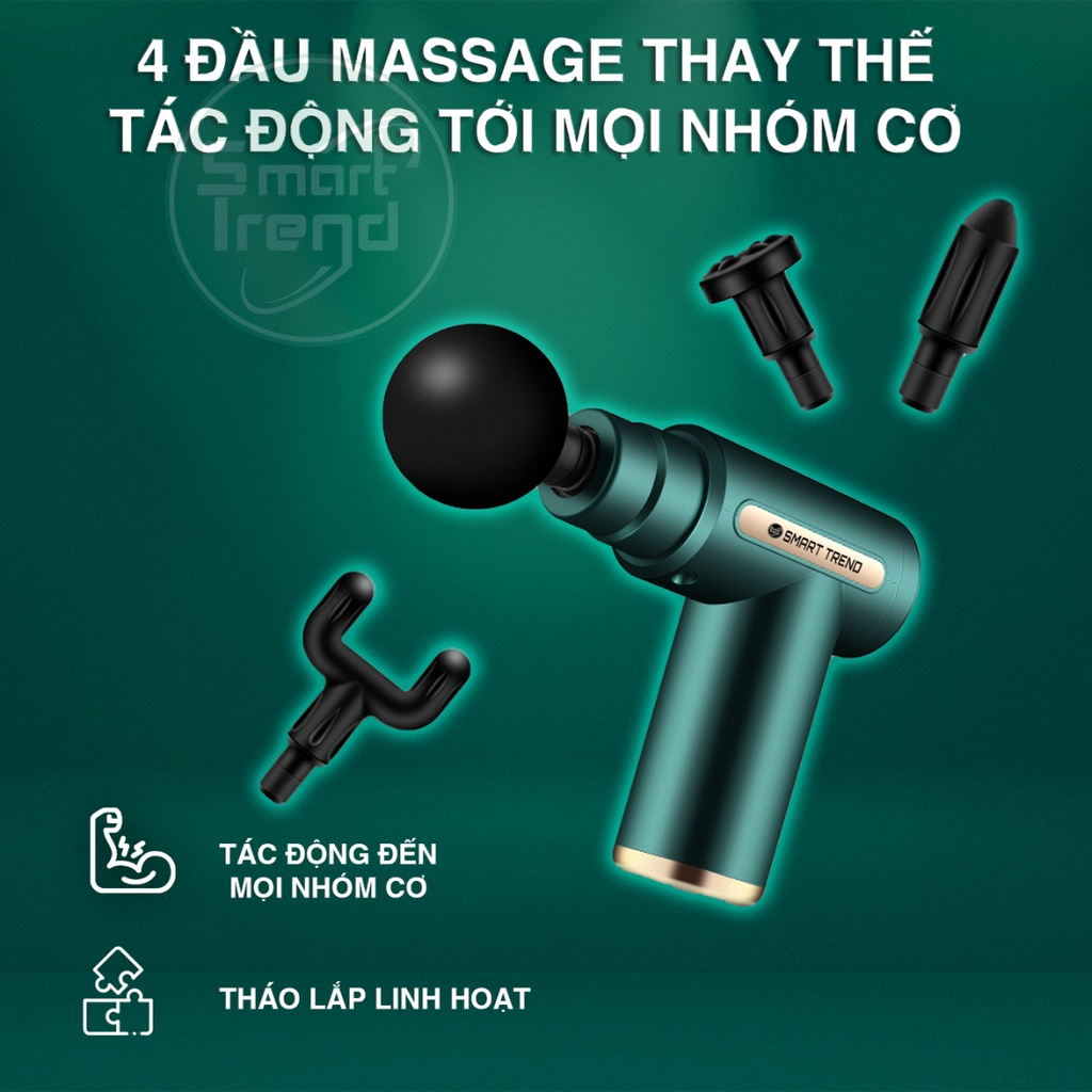 Máy Massage Cầm Tay, Súng Đấm Lưng Mát Xa Trị Liệu Cổ Vai Gáy 4 Đầu 6 Chế Độ