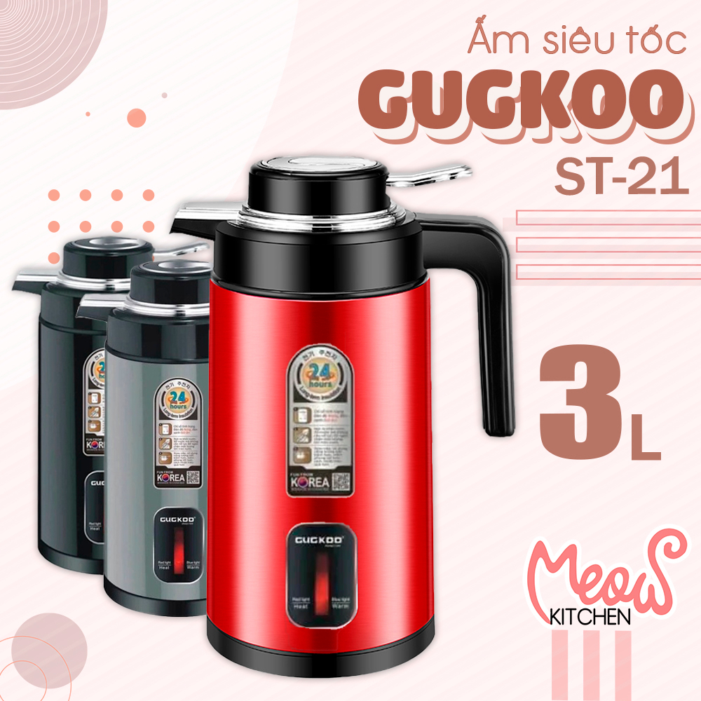 Ấm Siêu Tốc CUCKOO 3 lít, Ấm Đun Nước Kèm Bình Giữ Nhiệt Siêu Tốc Công Suất 1500W Cao Cấp Dung Tích 3L, Phích đun nước