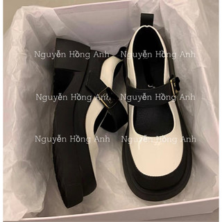  Giày đốc da bóng lolitta quai ngang gót vuông cao 5p đính chữ minn  FULL HỘP  cho nữ 