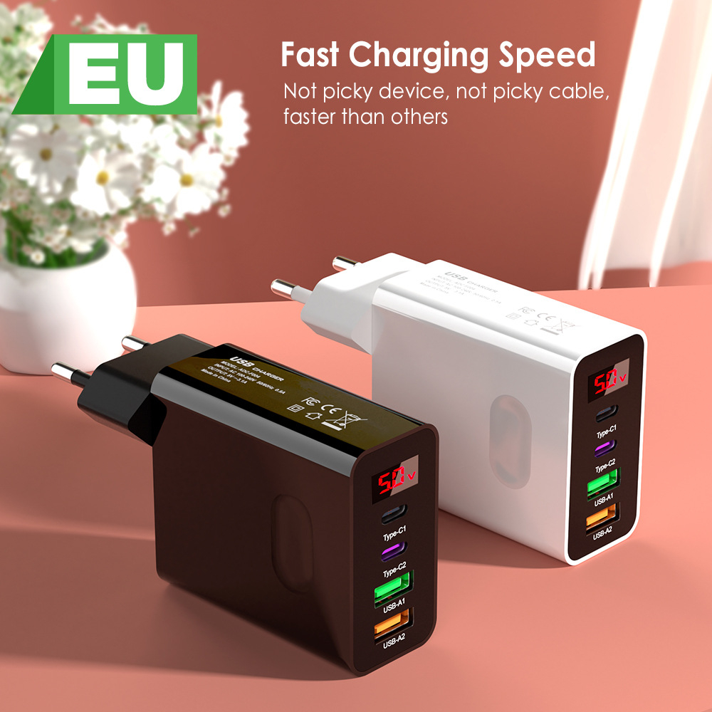 Củ sạc siêu nhanh 45 W 4 cổng USB C x2 - USB A x2 , có hiển thị Volt ADC-F004
