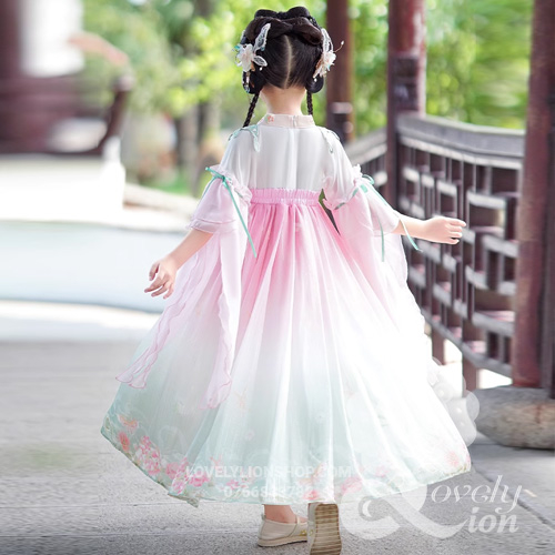Hán phục màu hồng xanh cho bé gái