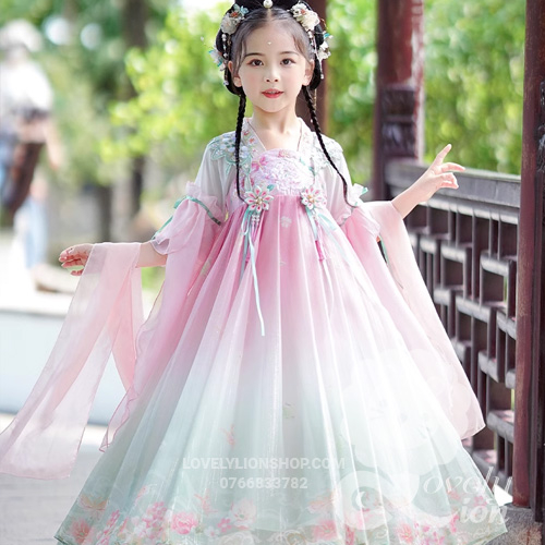 Hán phục màu hồng xanh cho bé gái