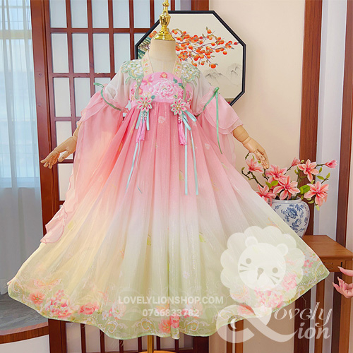 Hán phục màu hồng xanh cho bé gái