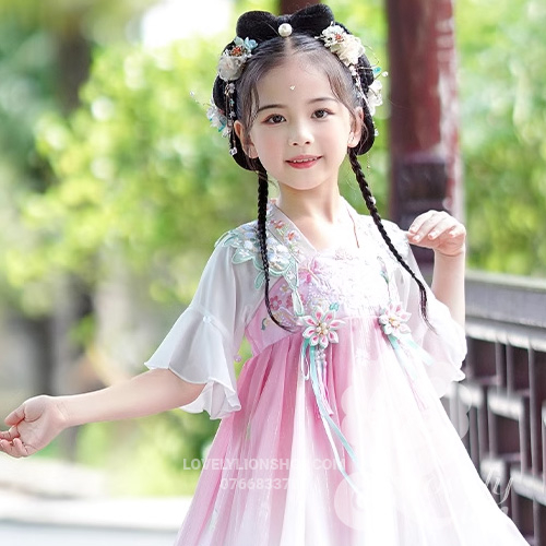 Hán phục màu hồng xanh cho bé gái