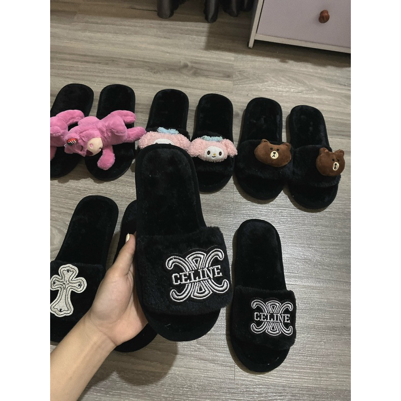 Dép Lông Prada - Ce.nile - Gấu Dâu Dễ Thương