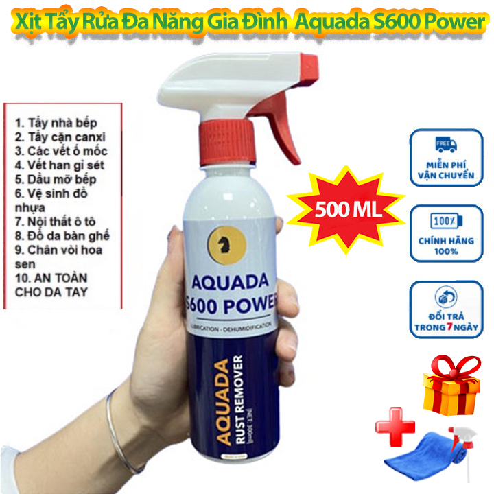 Bình Xịt Dung Dịch Tẩy Rửa Nhà Bếp, Gia Đình Aquada S600 Power 500ml - Tẩy Mọi Bề Mặt, Nhà Bếp, Đồ Gia Dụng