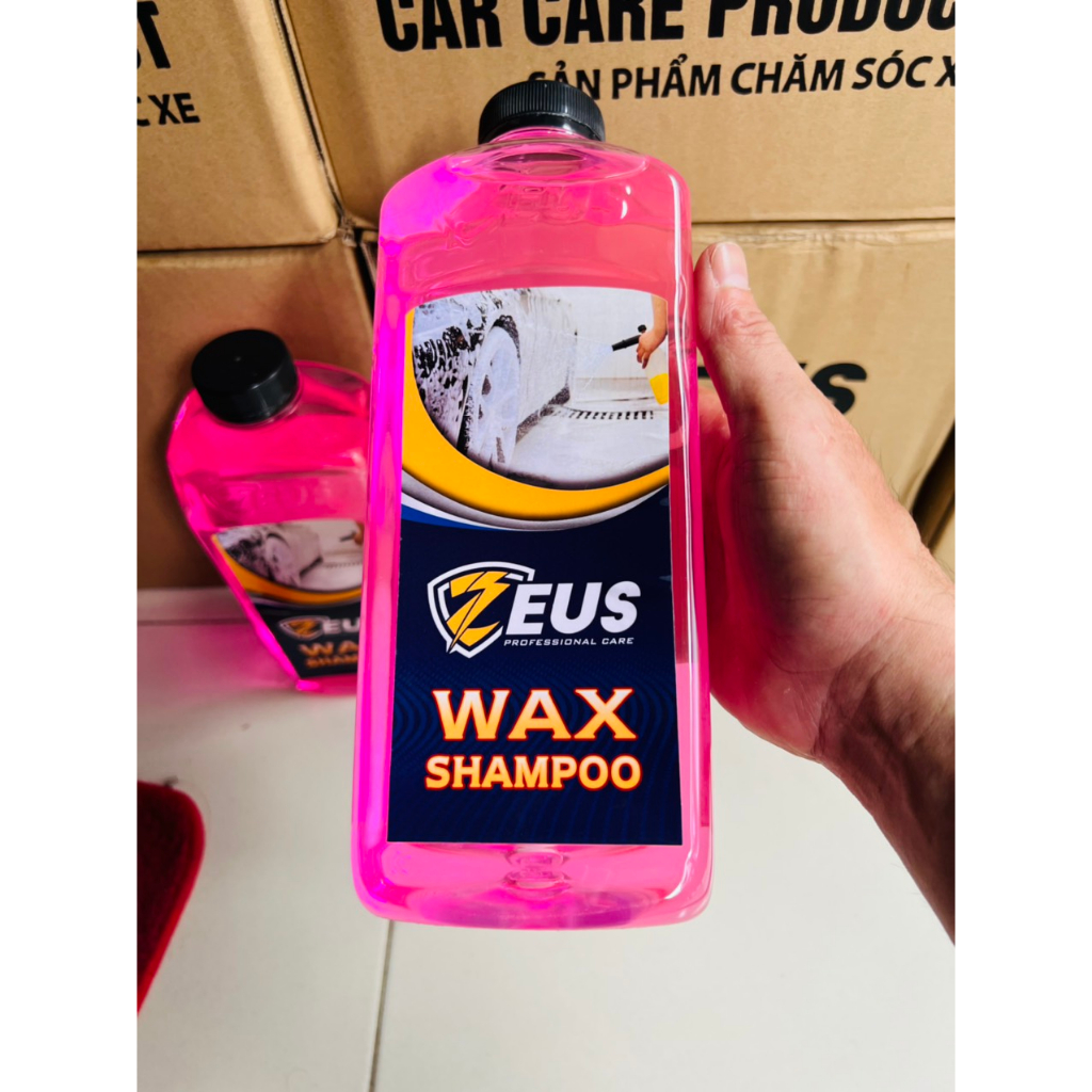 Xà bông rửa xe Zeus Wax Shampoo 1 Lít và bao tay rửa xe 2 mặt