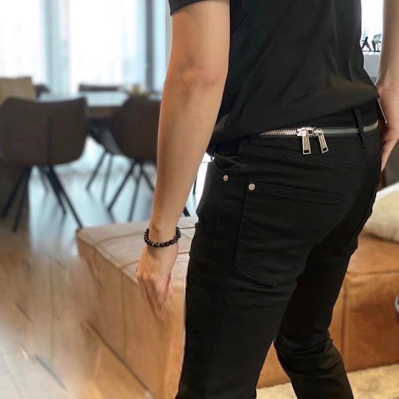 Quần jean bò nam đen trơn DSQ2 phối khoá zip lưng dáng slimfit chất denim hottrend 2023