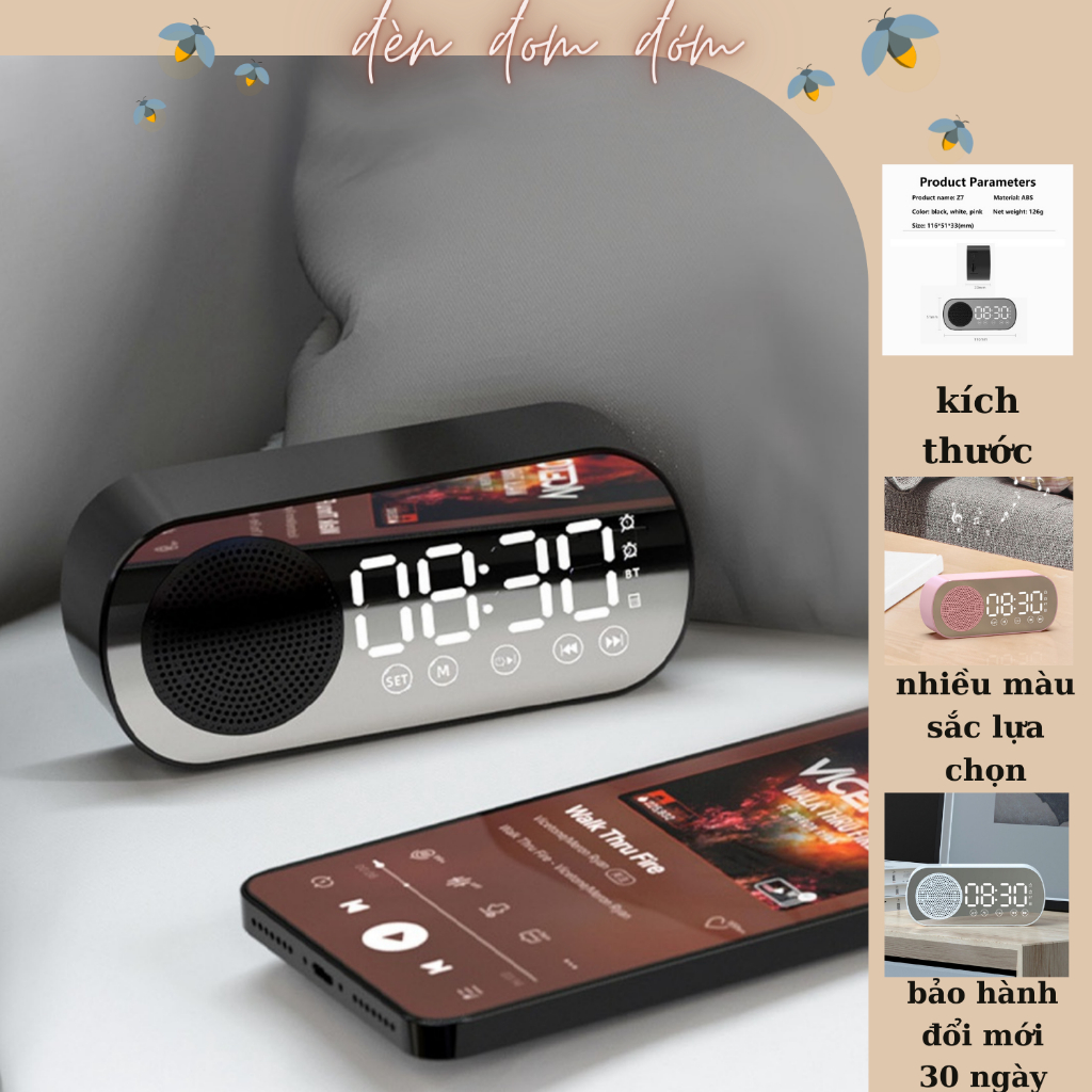 Loa Bluetooth Twitch Z7 Tích Hợp Đồng Hồ Báo Thức Có Đèn LED Và Khe Cắm Thẻ Nhớ