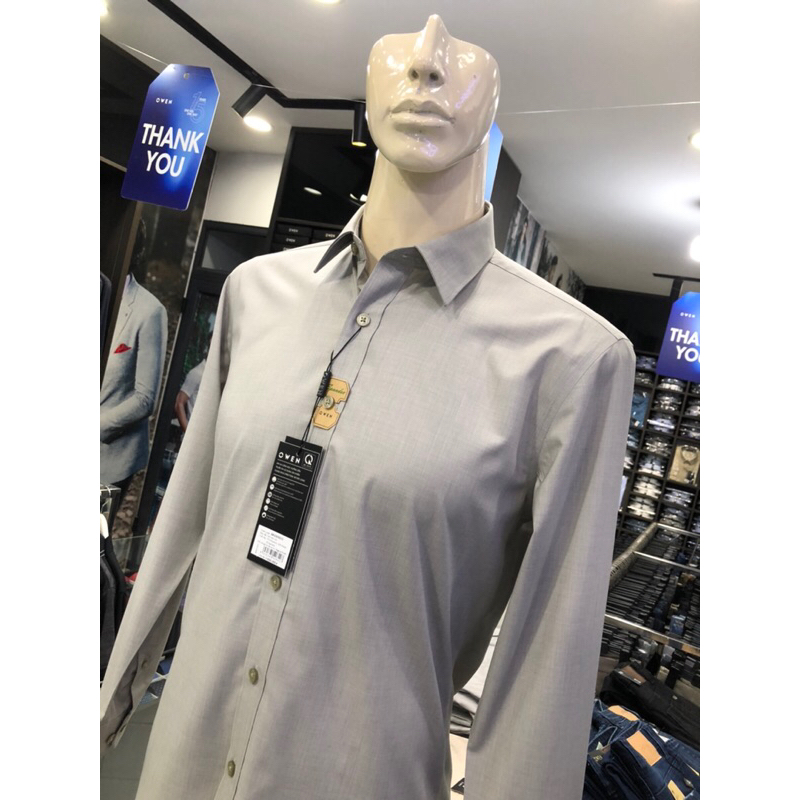 Áo sơ mi owen dài tay màu twin xám rêu regular fit vải sồi AR230501D