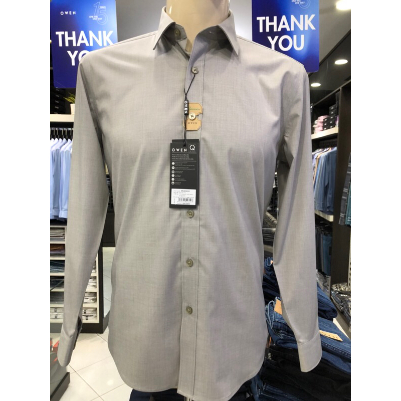 Áo sơ mi owen dài tay màu twin xám rêu regular fit vải sồi AR230501D