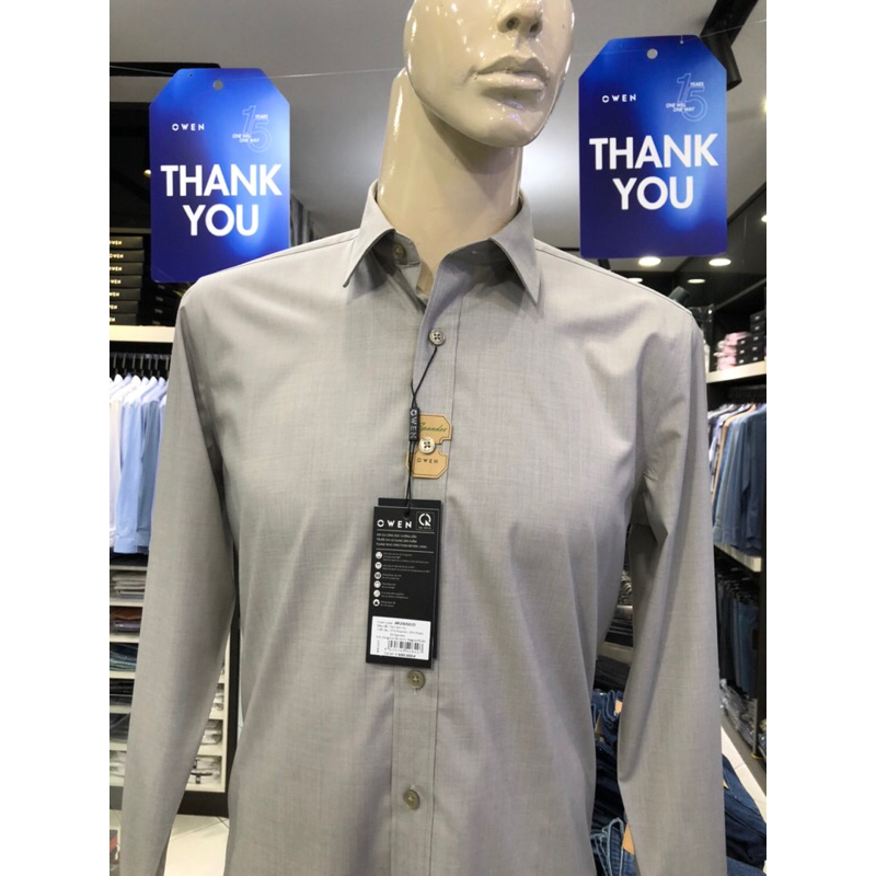 Áo sơ mi owen dài tay màu twin xám rêu regular fit vải sồi AR230501D