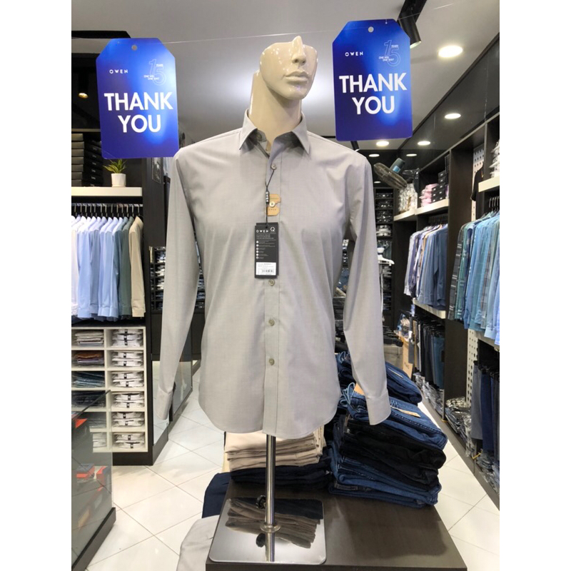 Áo sơ mi owen dài tay màu twin xám rêu regular fit vải sồi AR230501D
