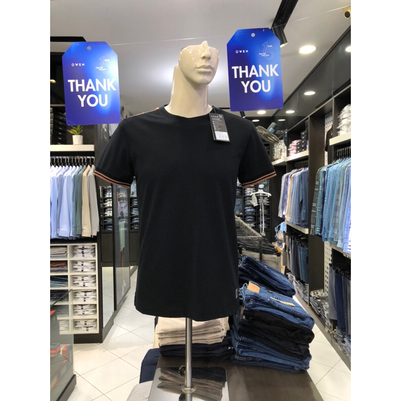 Áo T-shirt owen màu đen cổ tròn body fit vải cotton TSN231462