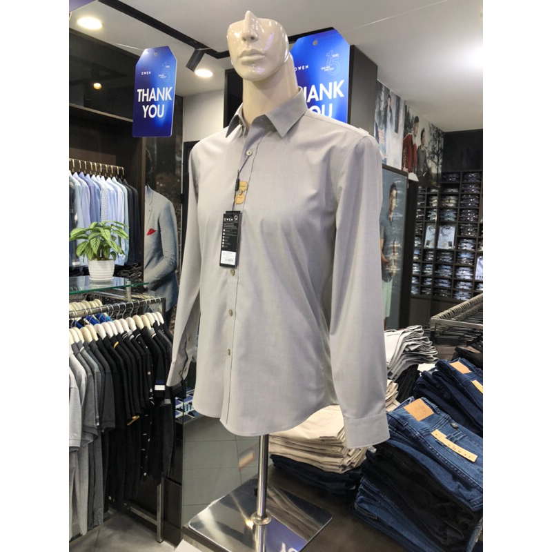 Áo sơ mi owen dài tay màu twin xám rêu regular fit vải sồi AR230501D