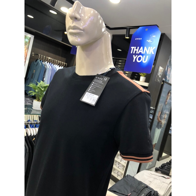 Áo T-shirt owen màu đen cổ tròn body fit vải cotton TSN231462