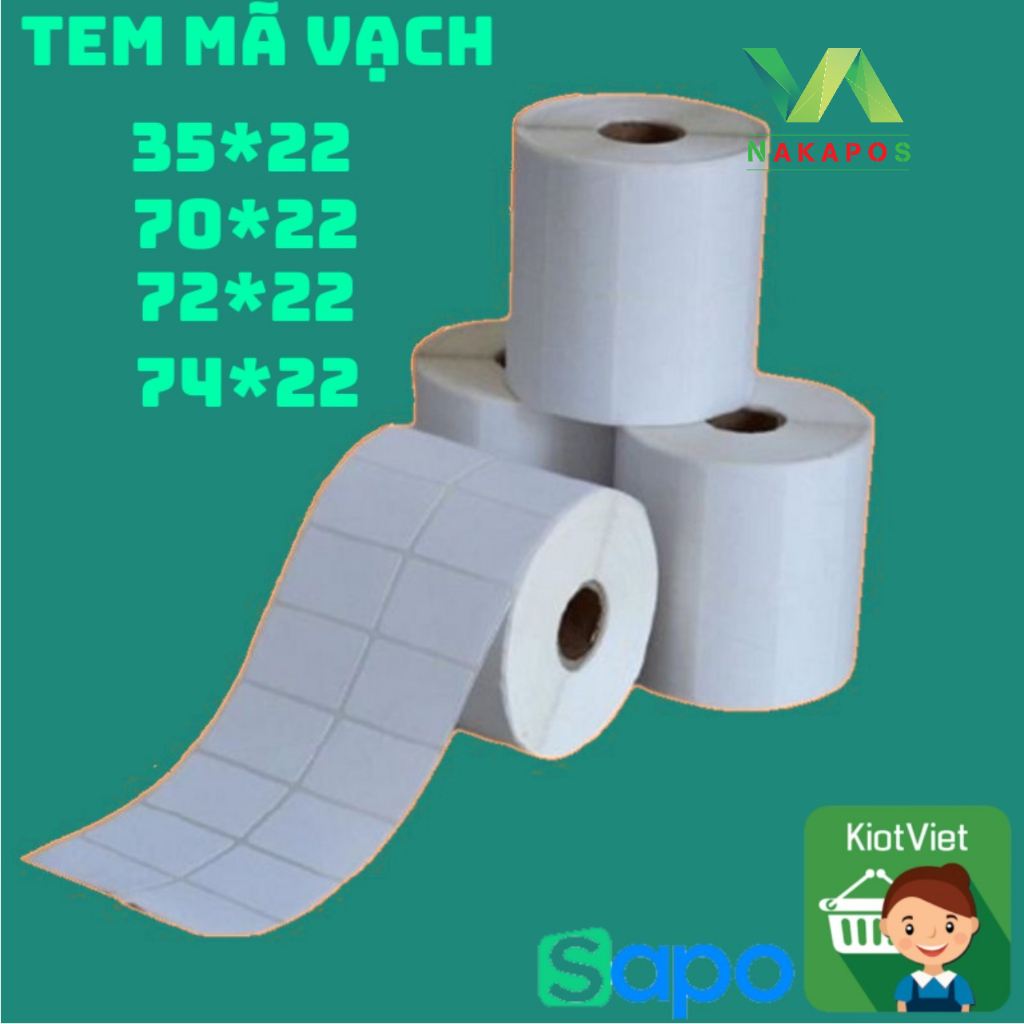 Giấy in mã vạch , decal nhiệt 2 tem( cuộn 2000 tem) , Decal nhiệt 35x22 70x22 72x22 [CUỘN 25 MÉT]