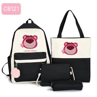 Combo balo 4 món đi học, balo thời trang - set 4 món hình gấu dâu