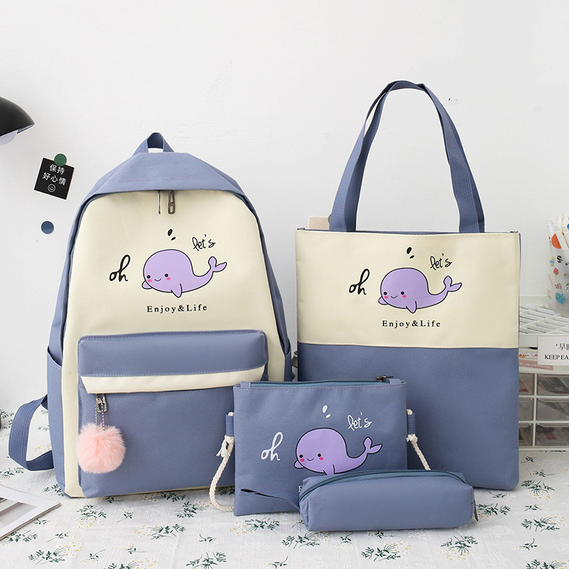 Combo Balo 4 Món Đi Học, Balo Thời Trang - SET 4 MÓN HÌNH CÁ HEO