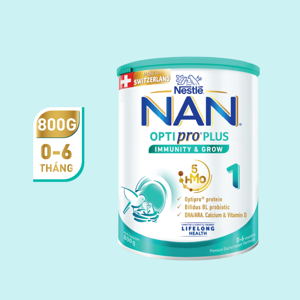 Sữa Bột Nestlé NAN OPTIPRO PLUS 1 800g lon với 5HMO Sản Xuất Tại Thụy Sĩ