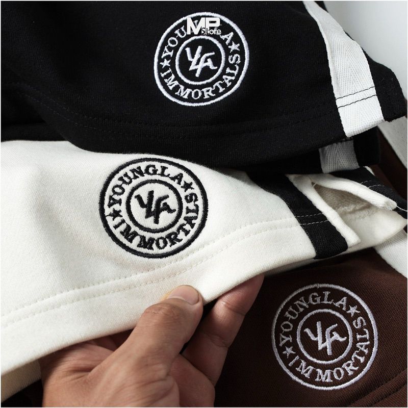 Quần short ngắn thể thao Young La x Cbum 2 sọc 6inch thun da cá