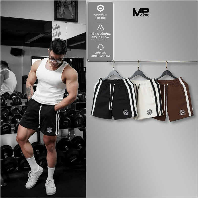 Quần short ngắn thể thao Young La x Cbum 2 sọc 6inch thun da cá
