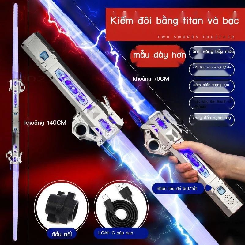 Kiếm Lazer Ánh Sáng Phiên Bản Mới Lightsaber Ghép Đôi Sạc Pin TypeC Mix Màu Cháy Phố