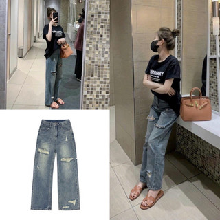 Quần bò nữ ống rộng rách lưng cao, hàng đẹp size smlxl