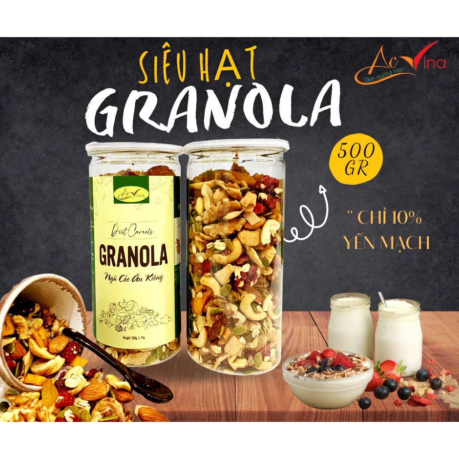 500G GRANOLA SIÊU HẠT, NGŨ CỐC NGUYÊN HẠT, ĂN VẶT, HEALTHY GIẢM CÂN, BỔ SUNG DINH DƯỠNG