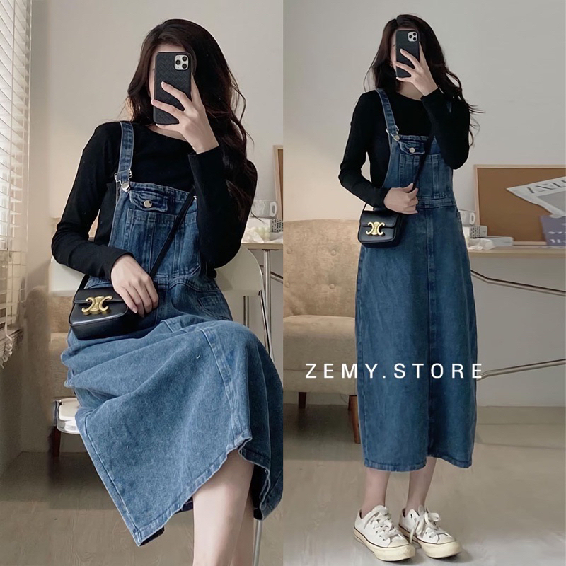 Váy Yếm TÚI NẮP Chất liệu Jeans Trẻ trung Năng động